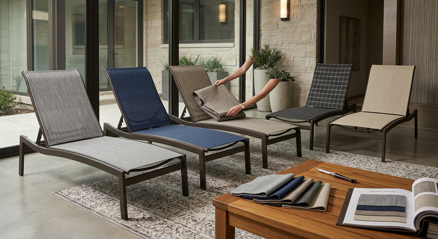 Luxury patio featuring Brown Jordan Replacement Slings: 5 Power materials.